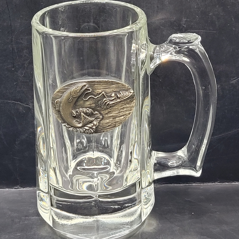 Vintage Firestar Canada Salmon Pewter Beer Mug 6” Fishing Barware Pint Glass